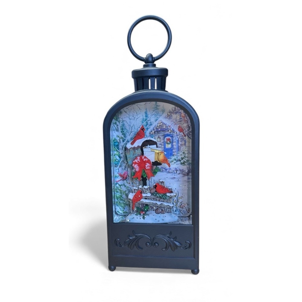 Cracker Barrel Cardinal Mailbox Glitter Globe Christmas Light Up Motion New Open